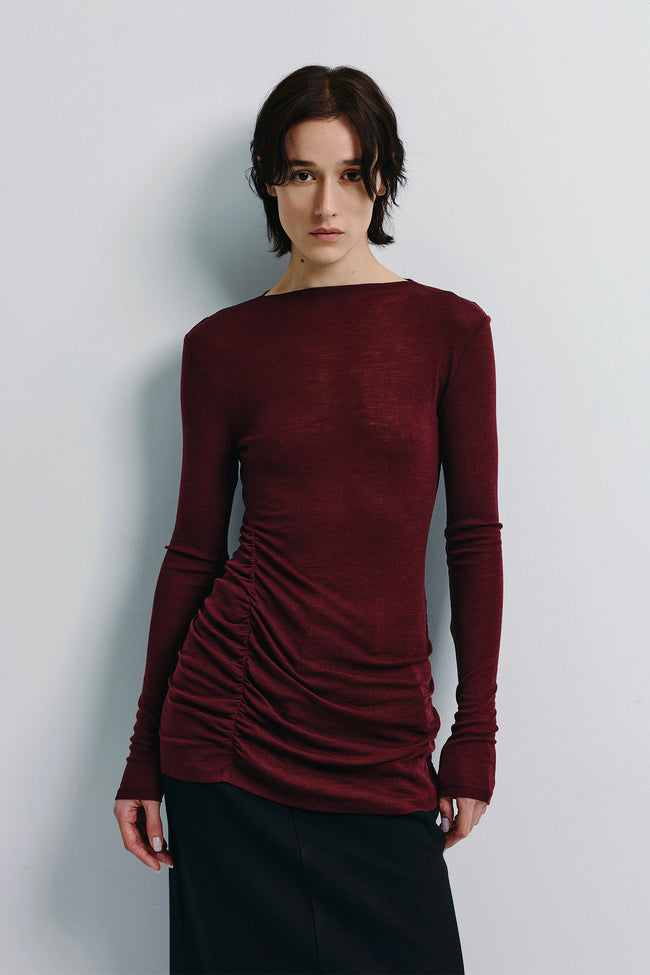 Wren Fine Knit Boatneck Top Cherry
