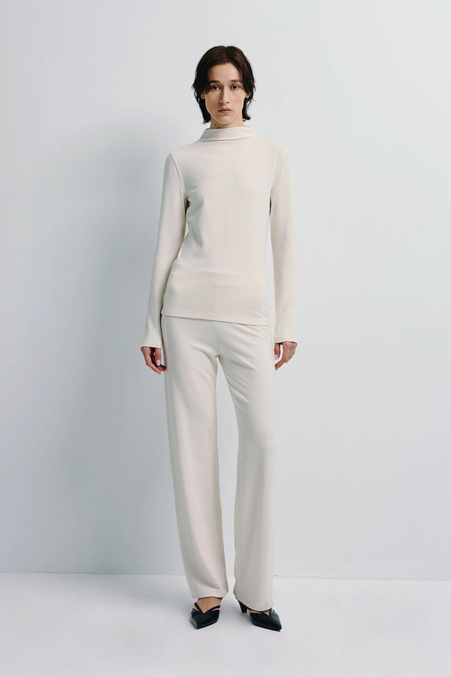 Morgane High Neck Knit Top Creme