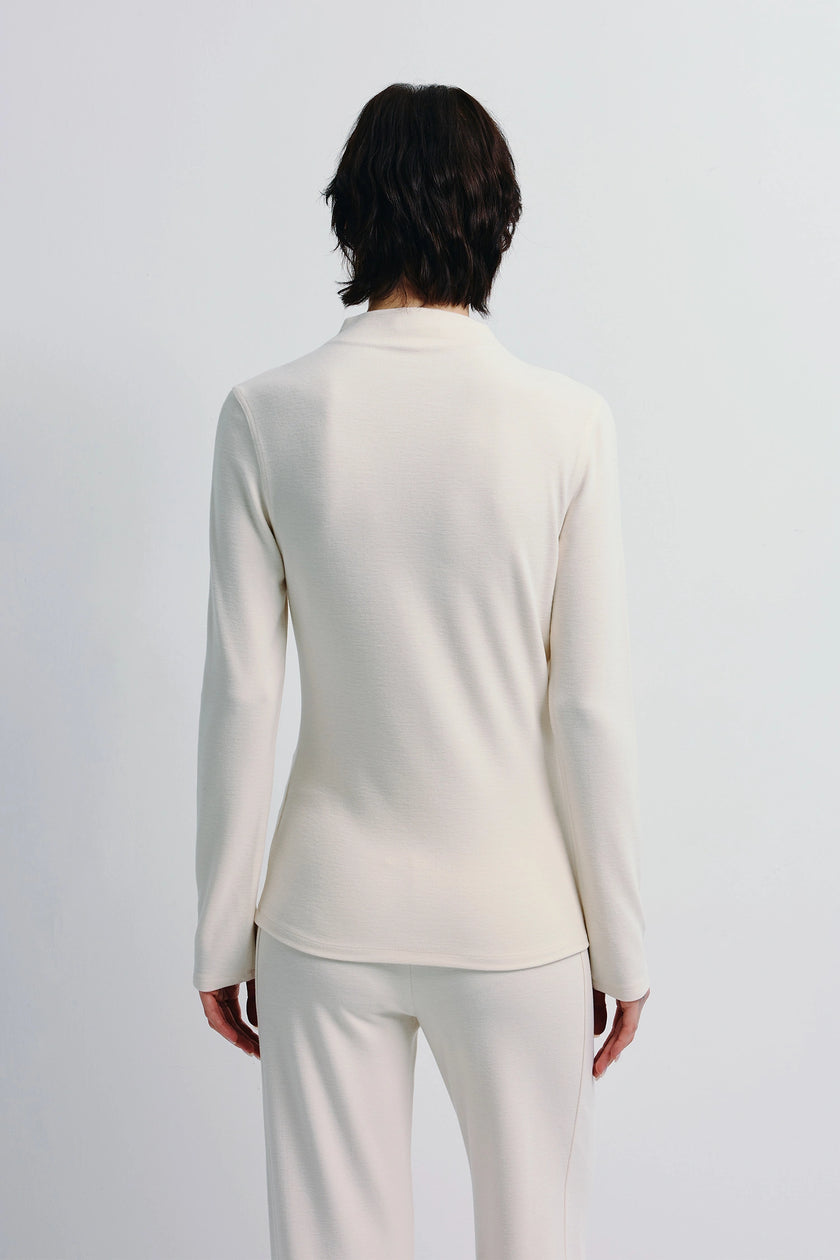 Cream Morgane High Neck Knit Top, soft-touch knit fabric, modern style, easy fit and long sleeves