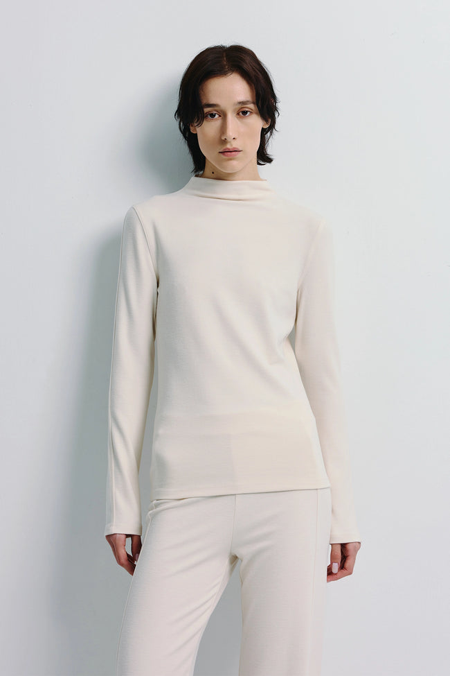 Morgane High Neck Knit Top Creme