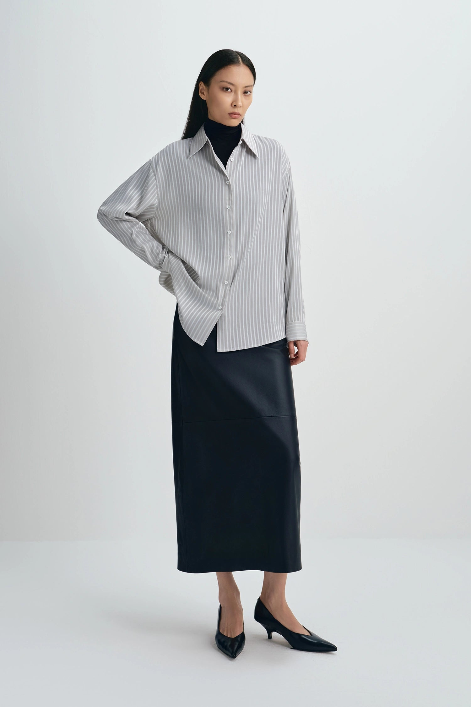 Benji Striped Shirt Taupe Grey