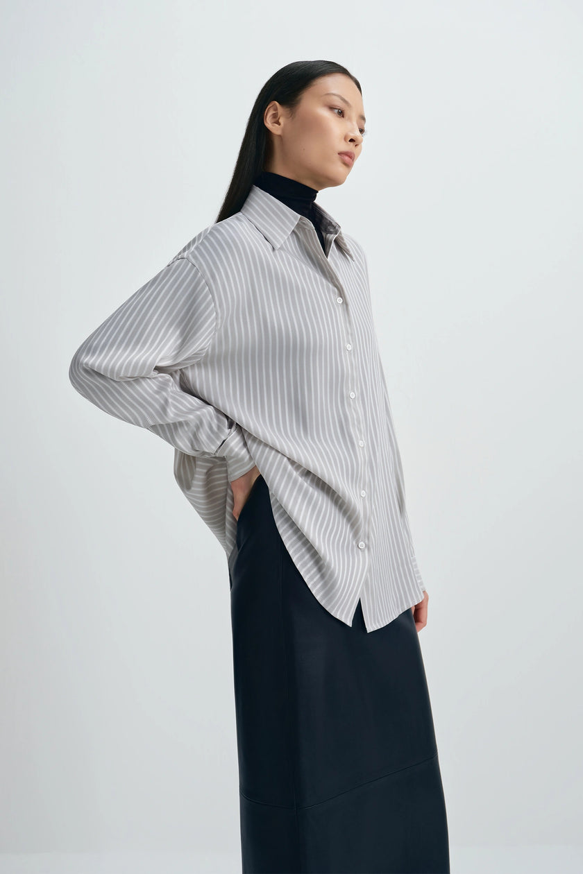 Benji Striped Shirt Taupe Grey