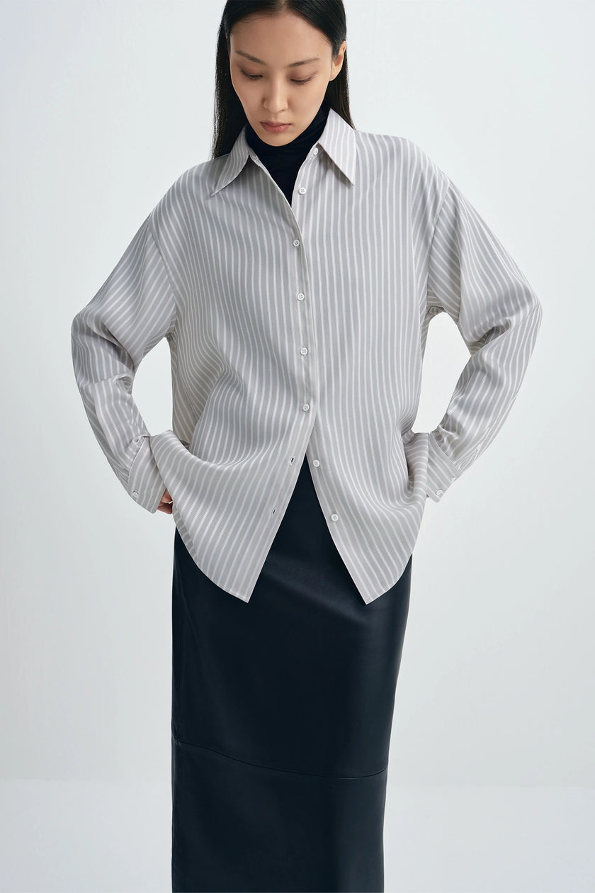 Benji Striped Shirt Taupe Grey