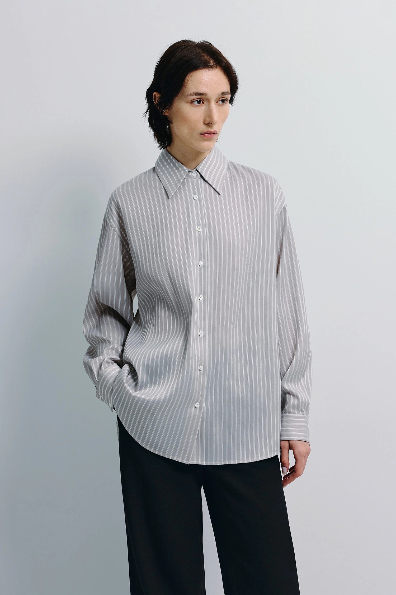 Benji Striped Shirt Taupe Grey