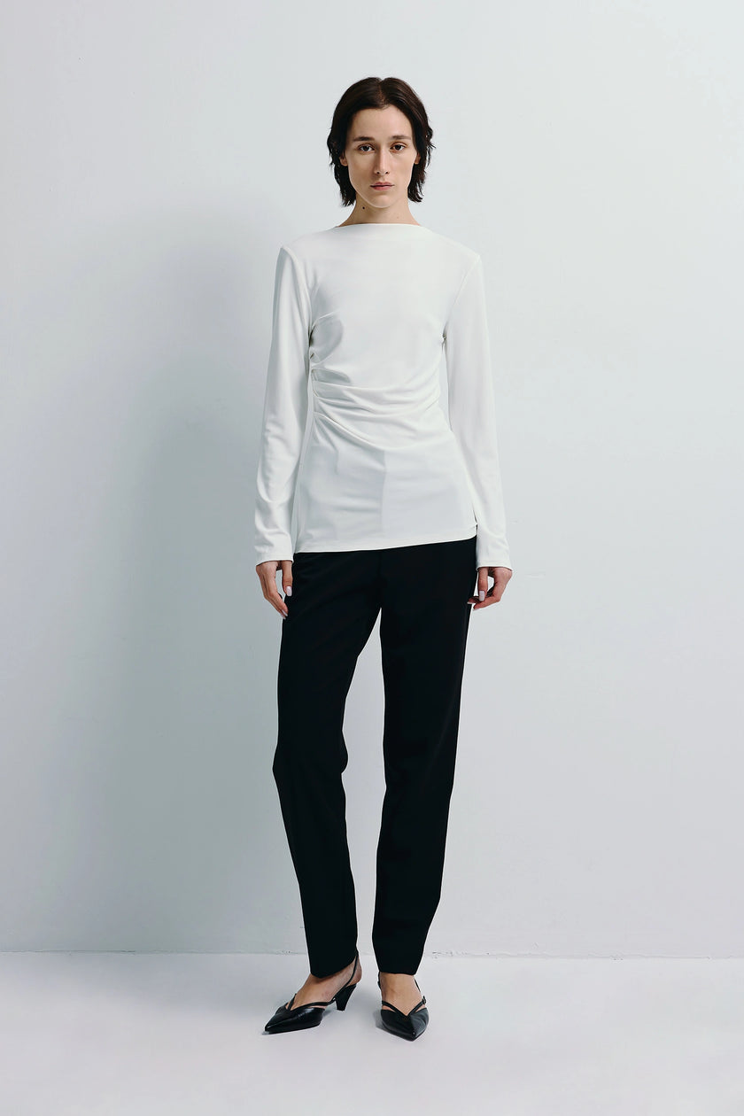 Aralia Boatneck Drape Top Off White