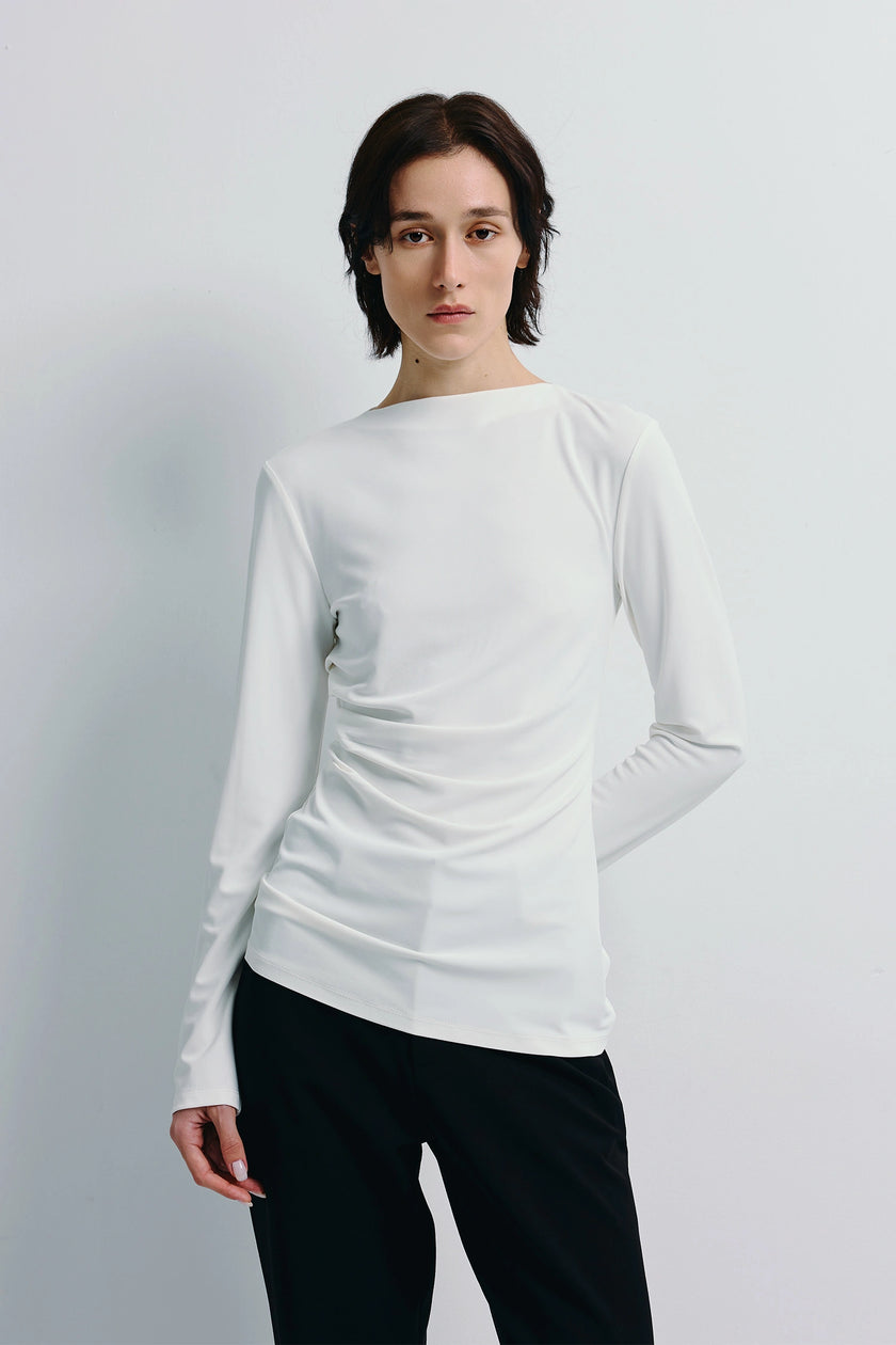 Aralia Boatneck Drape Top Off White