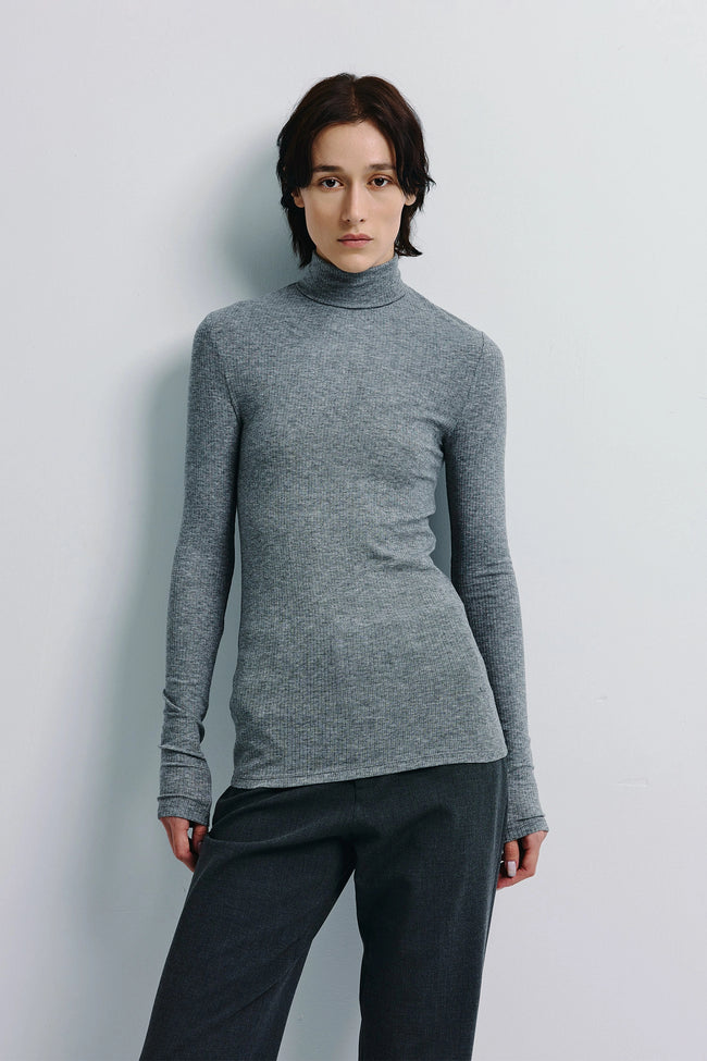 Halley Turtleneck Knit Top H.Grey