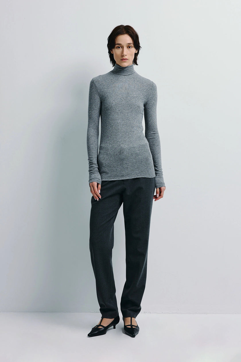 Halley Turtleneck Knit Top H.Grey