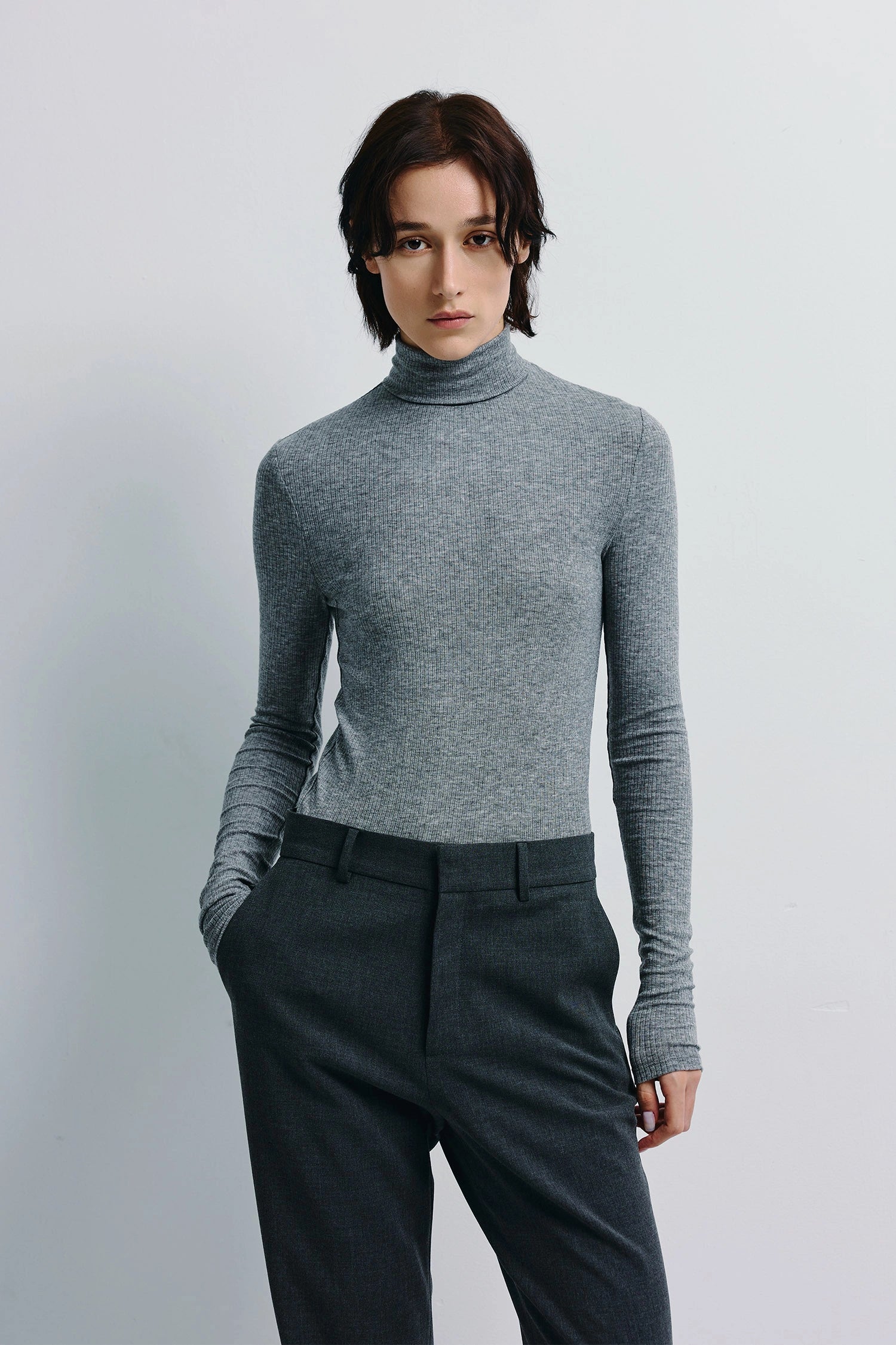 Halley Turtleneck Knit Top H.Grey