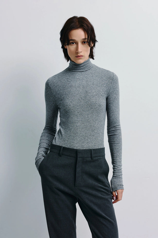 Halley Turtleneck Knit Top H.Grey