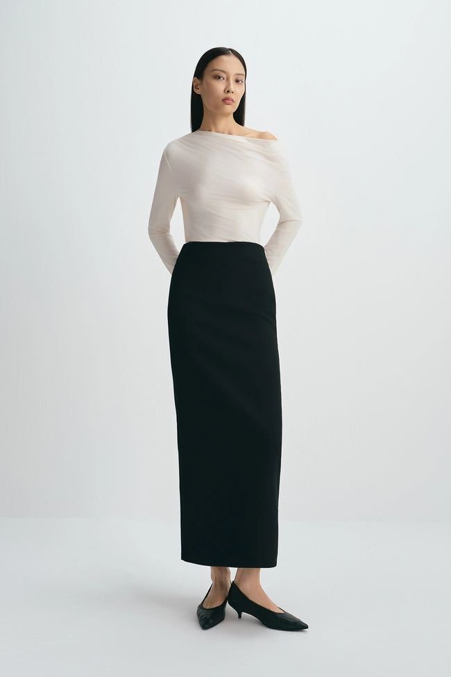 Desy Zip Slit Pencil Skirt Black