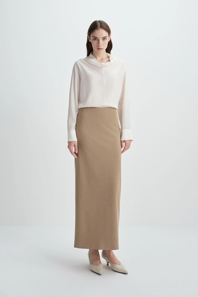 Desy Zip Slit Pencil Skirt Mocha