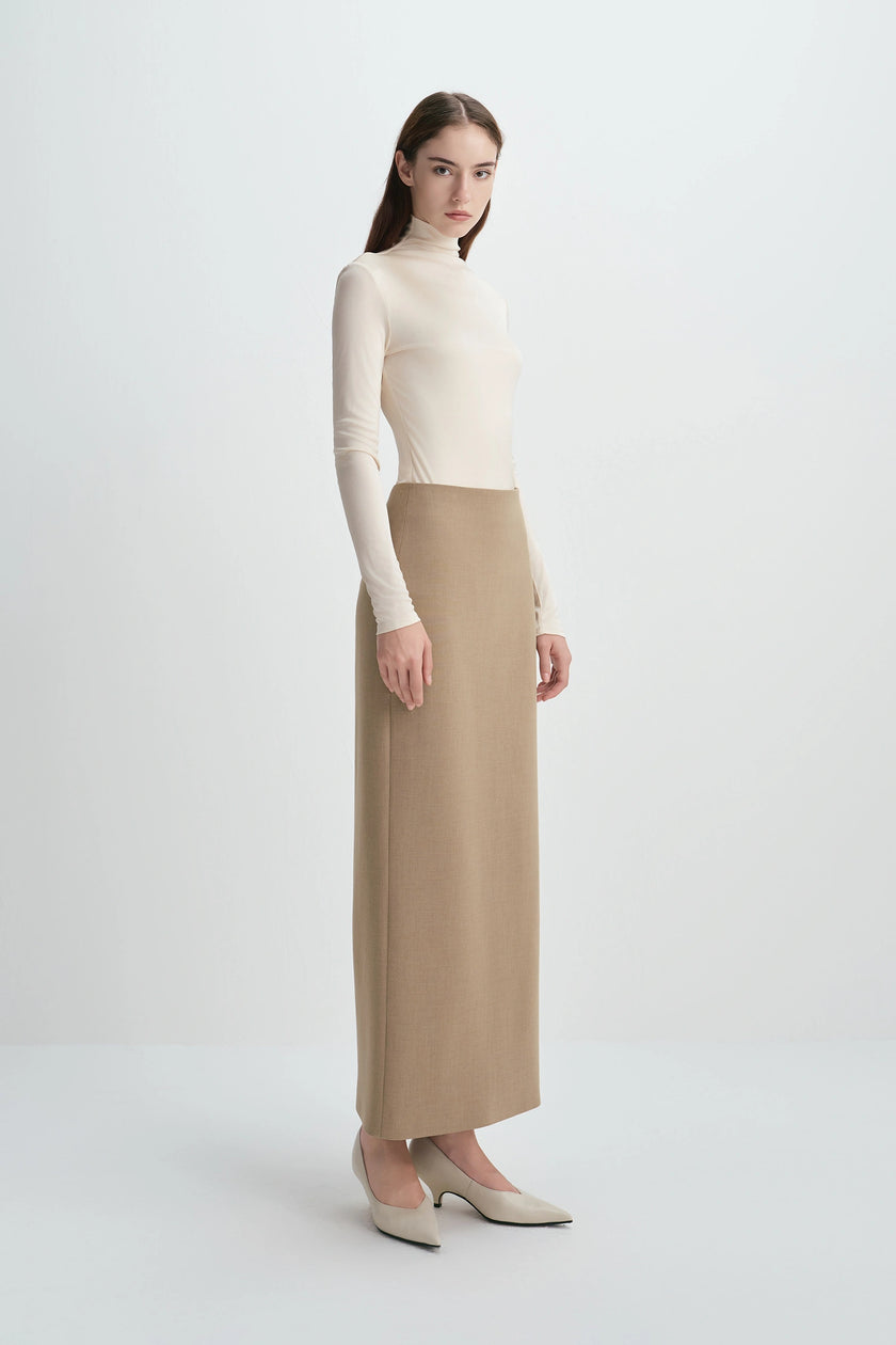 Desy Zip Slit Pencil Skirt Mocha