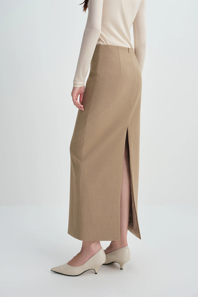 Desy Zip Slit Pencil Skirt Mocha