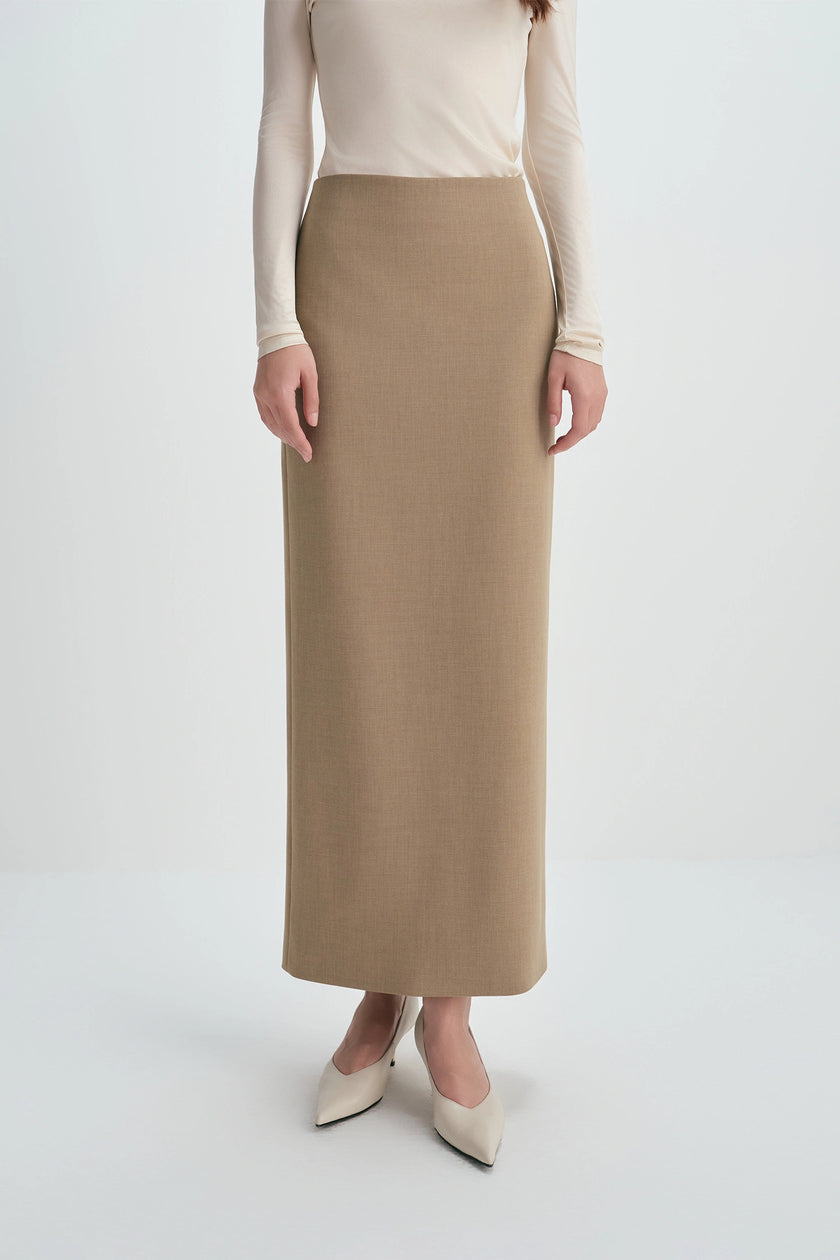 Desy Zip Slit Pencil Skirt Mocha