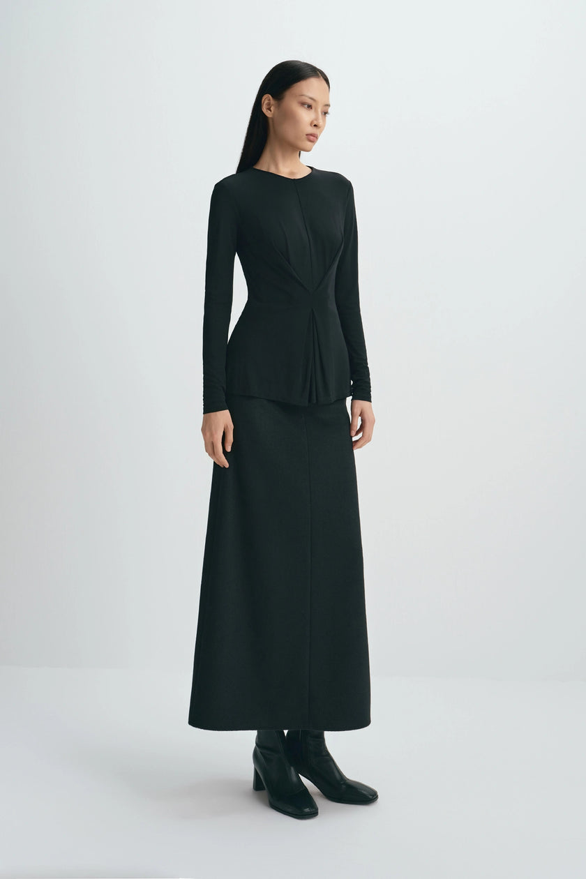 Emi Wool Blend Maxi Skirt Black
