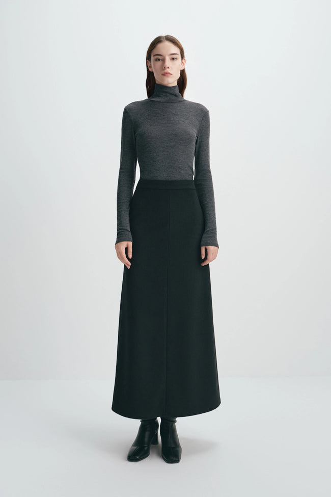 Emi Wool Blend Maxi Skirt Black