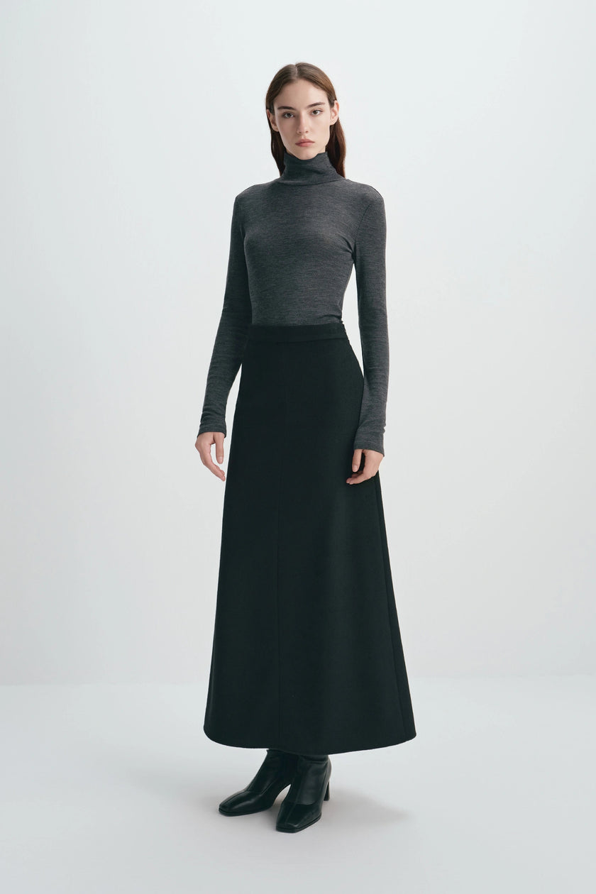 Emi Wool Blend Maxi Skirt Black