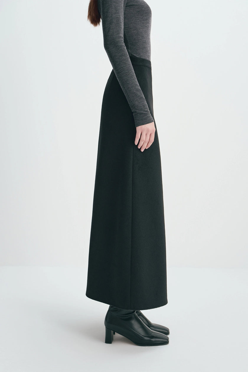 Emi Wool Blend Maxi Skirt Black
