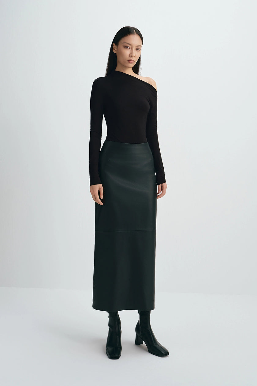 Anais Leather Midi Skirt Black