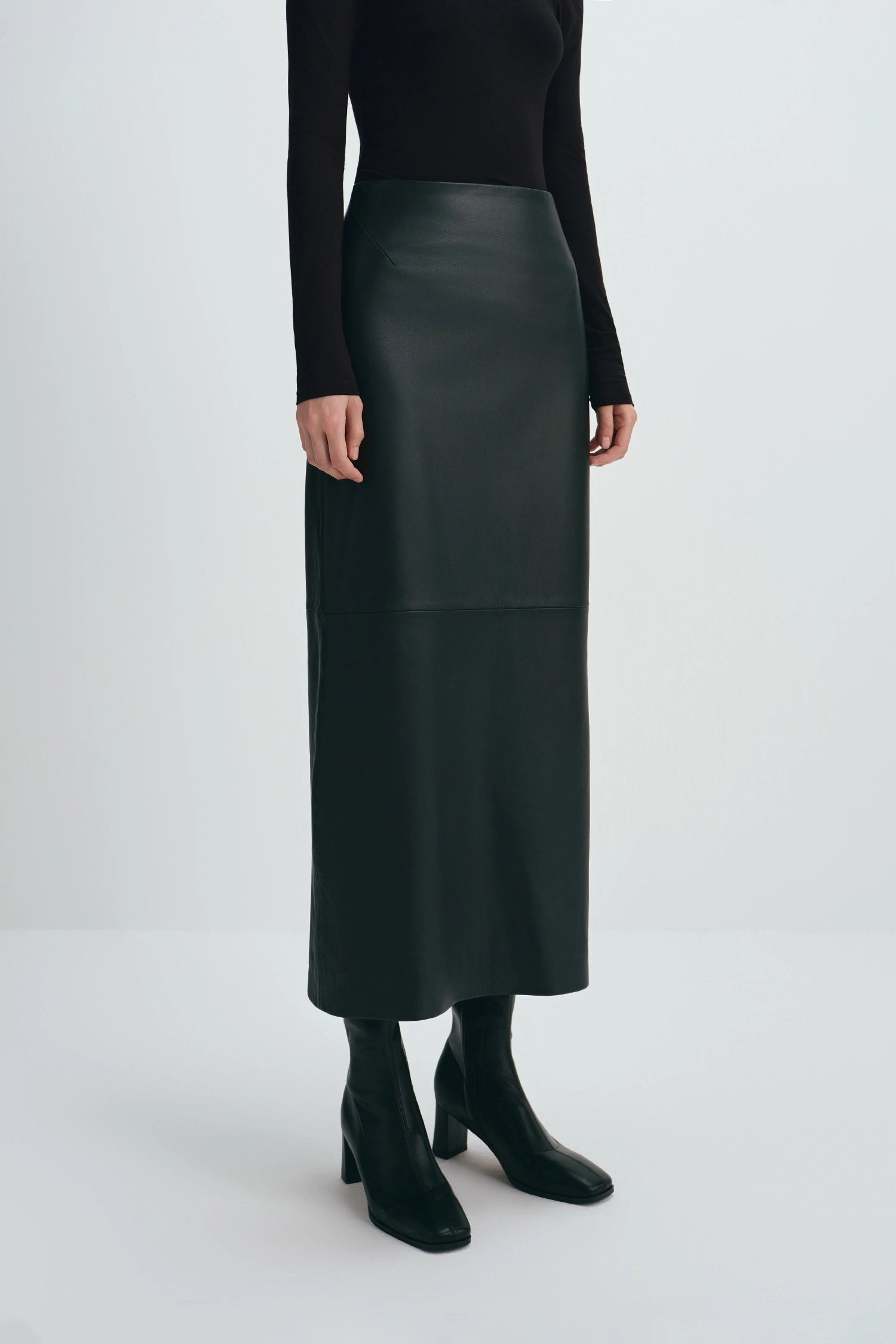 Anais Leather Midi Skirt Black