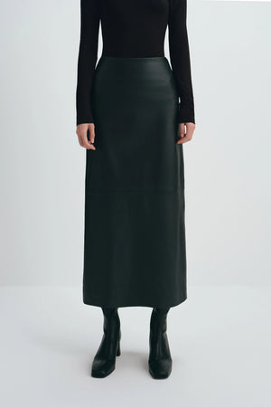 Anais Leather Midi Skirt Black
