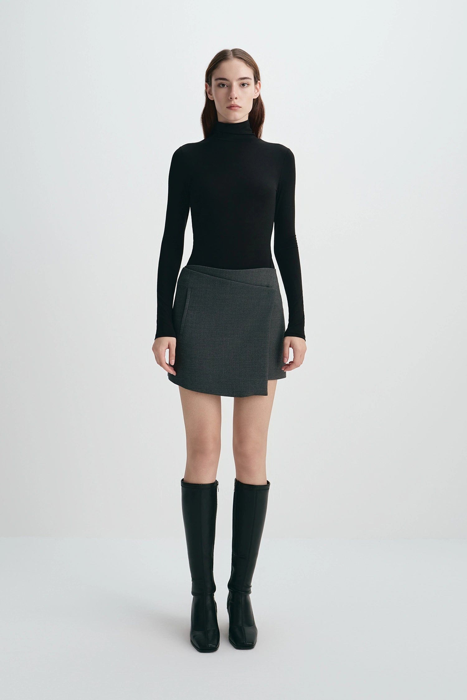 Alina Asymmetric Mini Skirt H.Charcoal