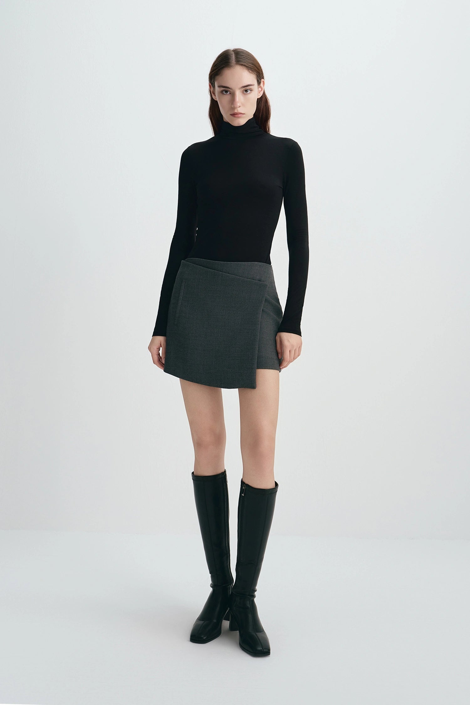Alina Asymmetric Mini Skirt H.Charcoal
