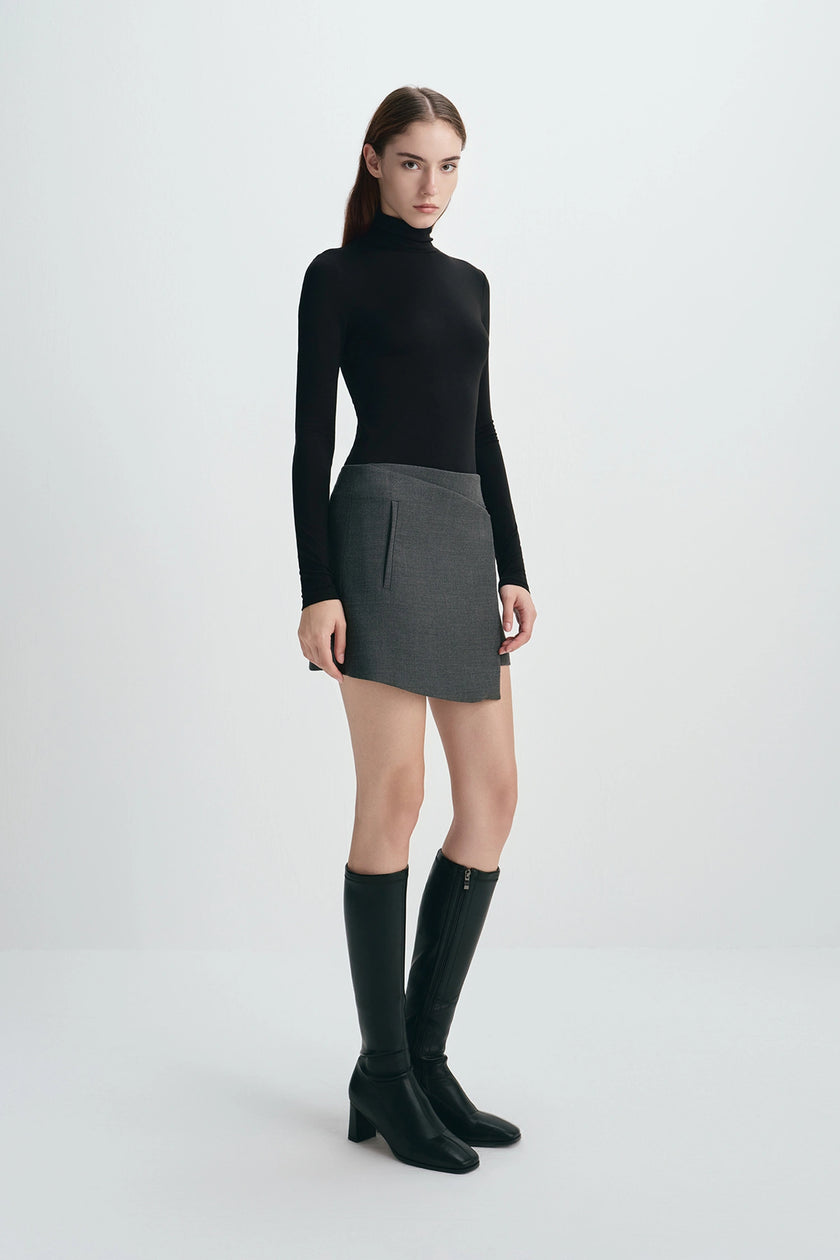 Alina Asymmetric Mini Skirt H.Charcoal