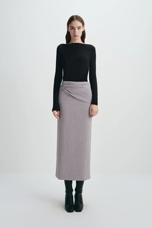 Ginny Knot Waist Midi Skirt Grey Melange