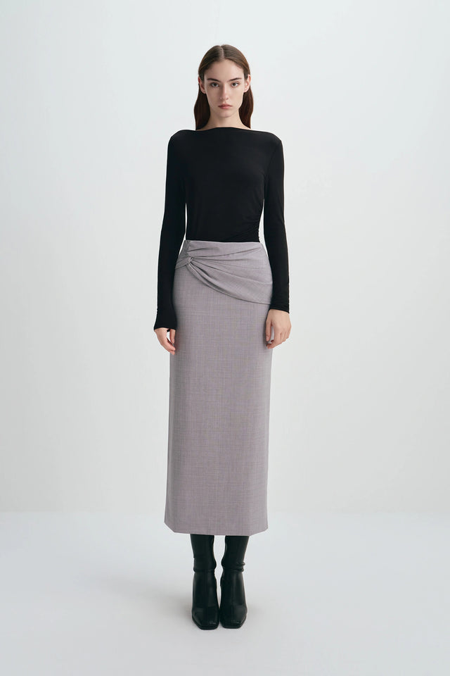 Ginny Knot Waist Midi Skirt Grey Melange