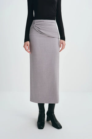 Ginny Knot Waist Midi Skirt Grey Melange