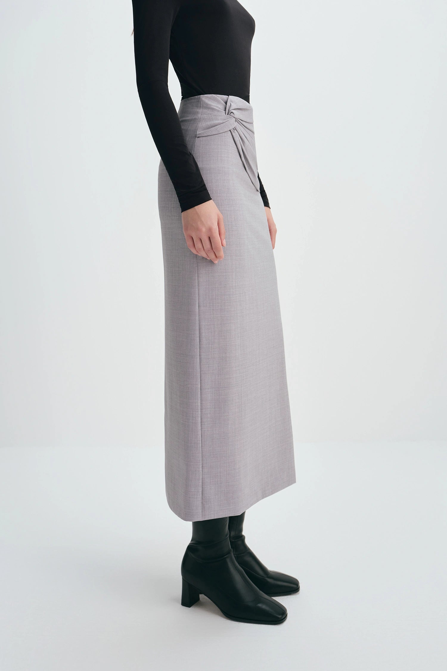 Ginny Knot Waist Midi Skirt Grey Melange