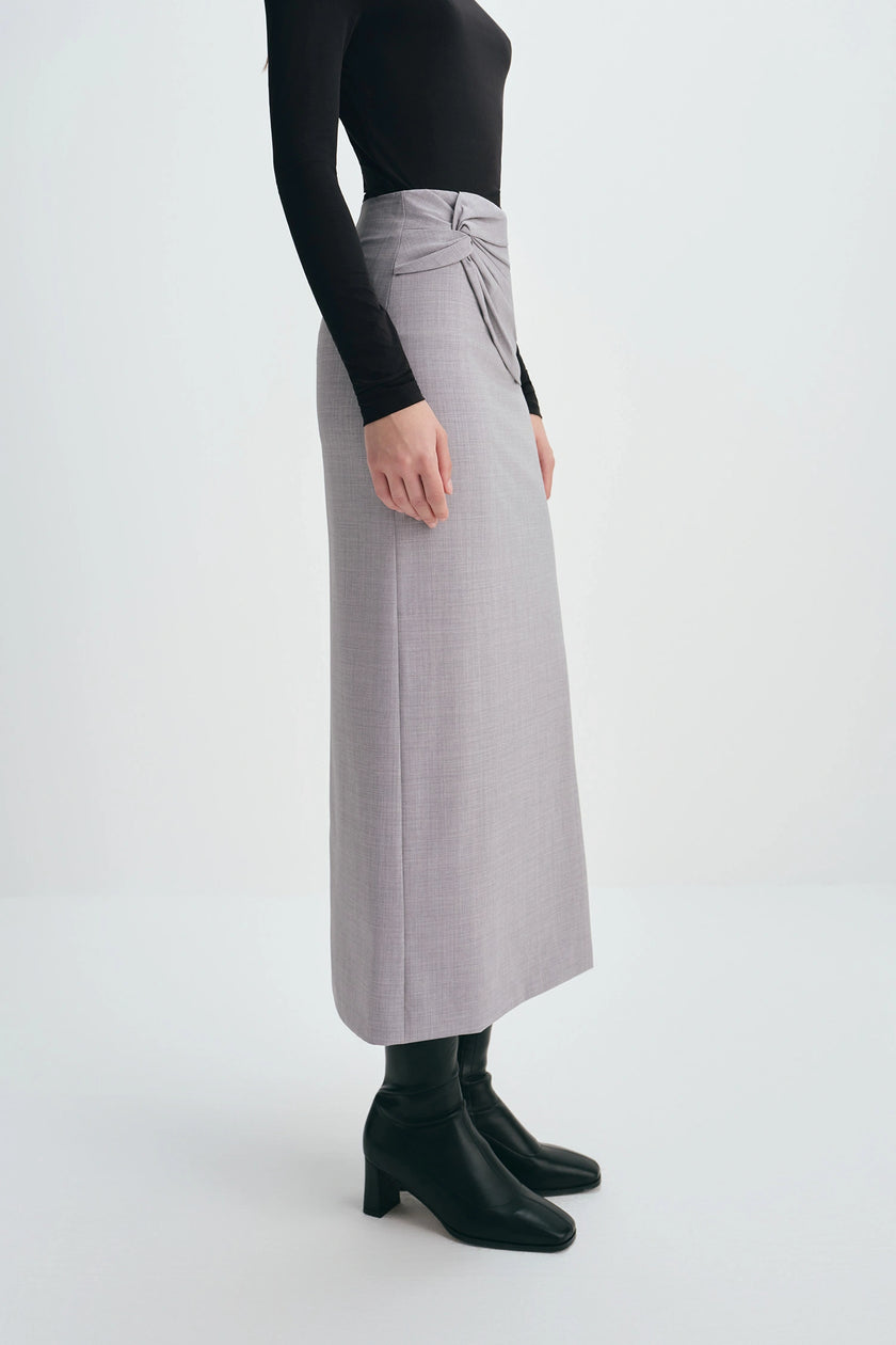 Ginny Knot Waist Midi Skirt Grey Melange