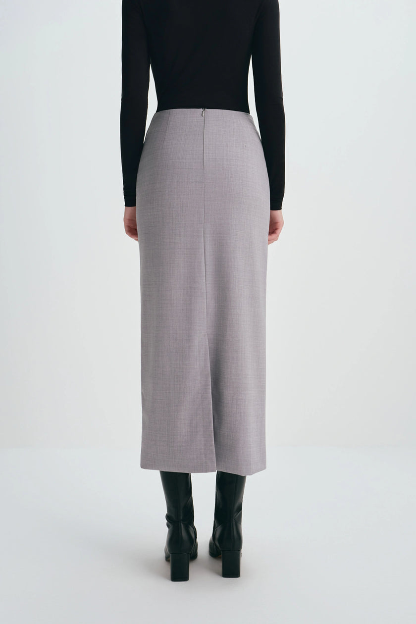 Ginny Knot Waist Midi Skirt Grey Melange