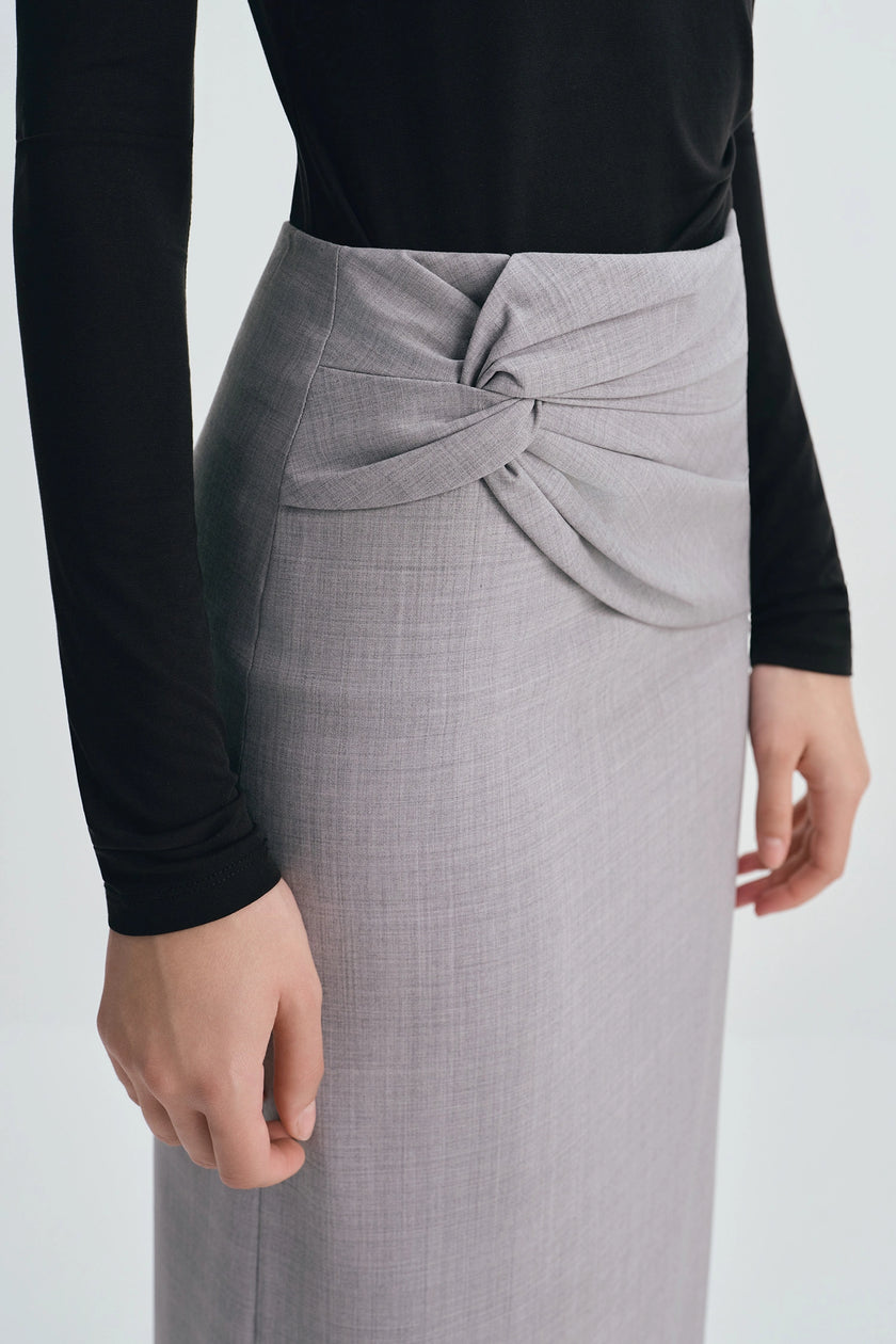 Ginny Knot Waist Midi Skirt Grey Melange