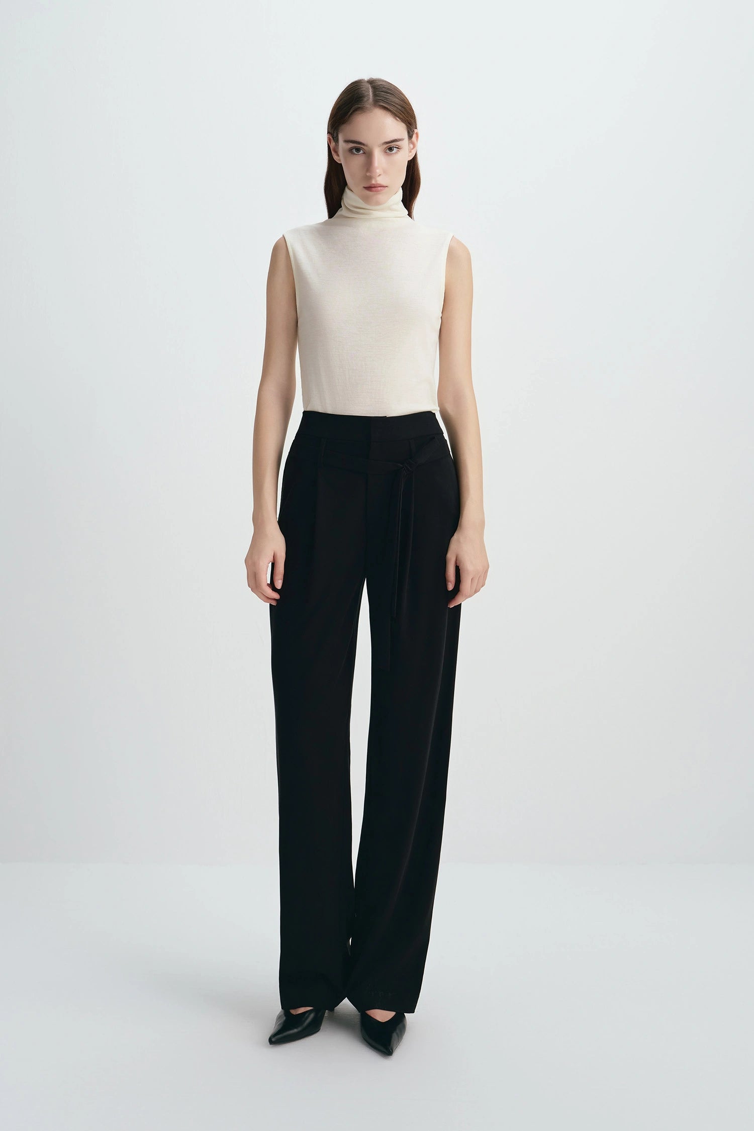 Miles Tie Belt Wide Leg Pant Black