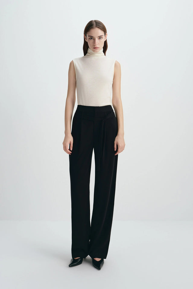 Miles Tie Belt Wide Leg Pant Black