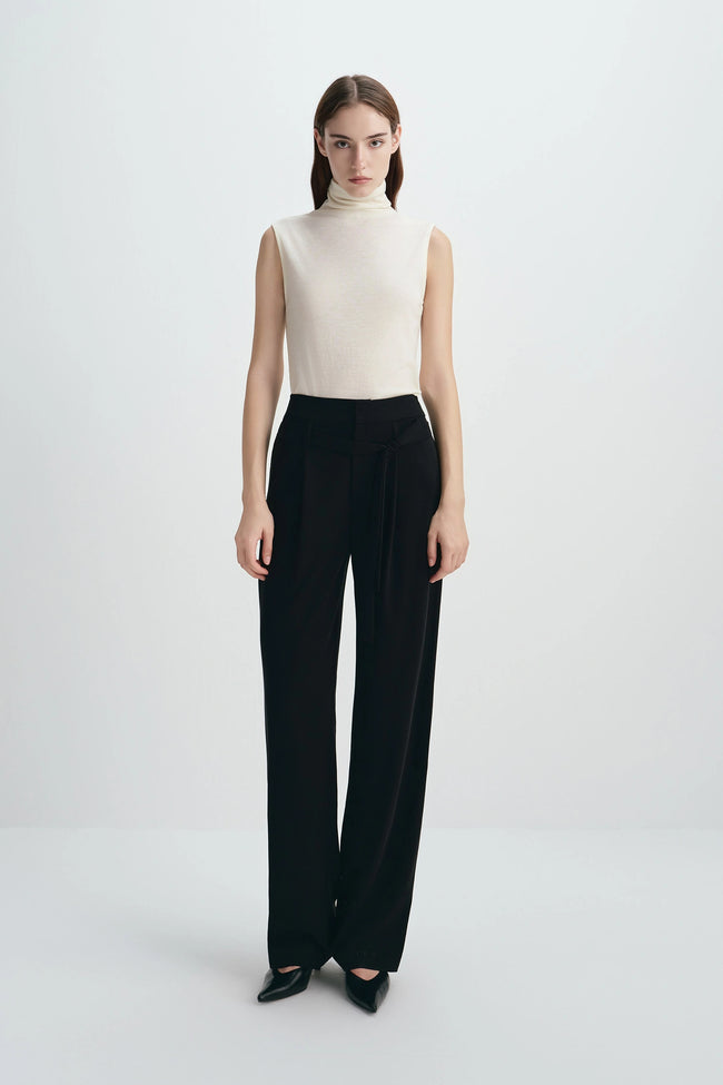 Miles Tie Belt Wide Leg Pant Black
