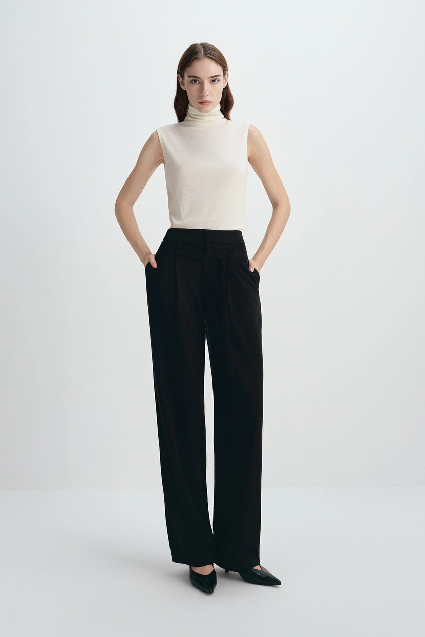 Miles Tie Belt Wide Leg Pant Black