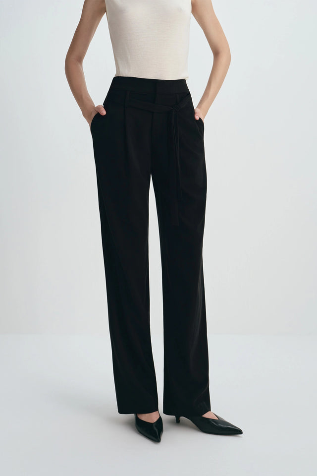 Miles Tie Belt Wide Leg Pant Black