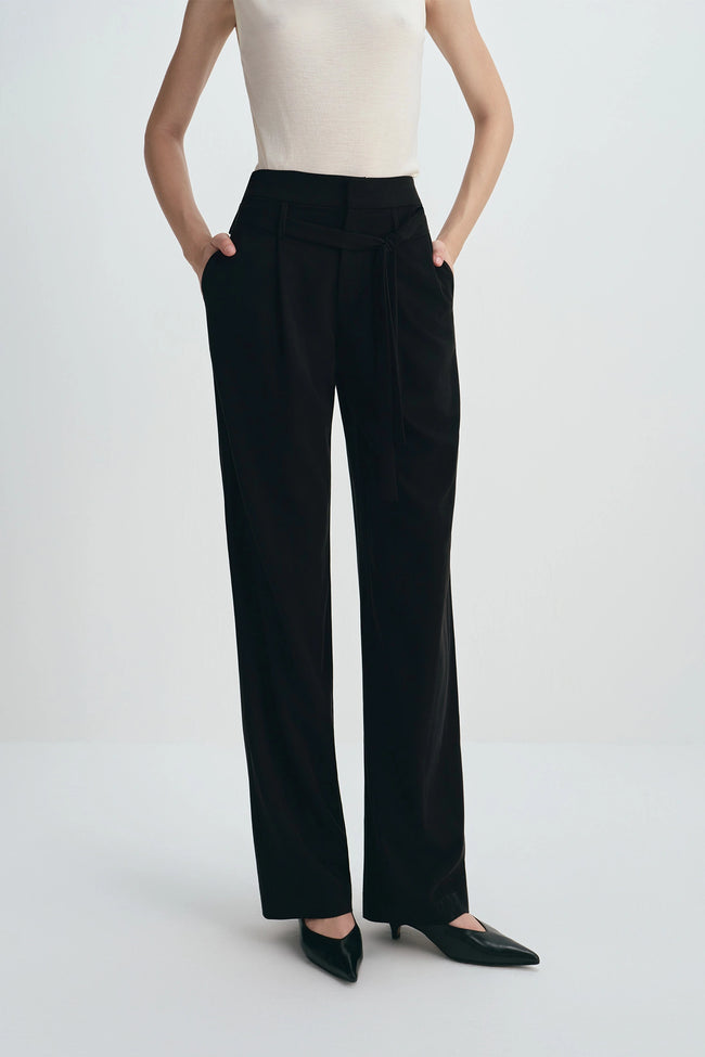 Miles Tie Belt Wide Leg Pant Black