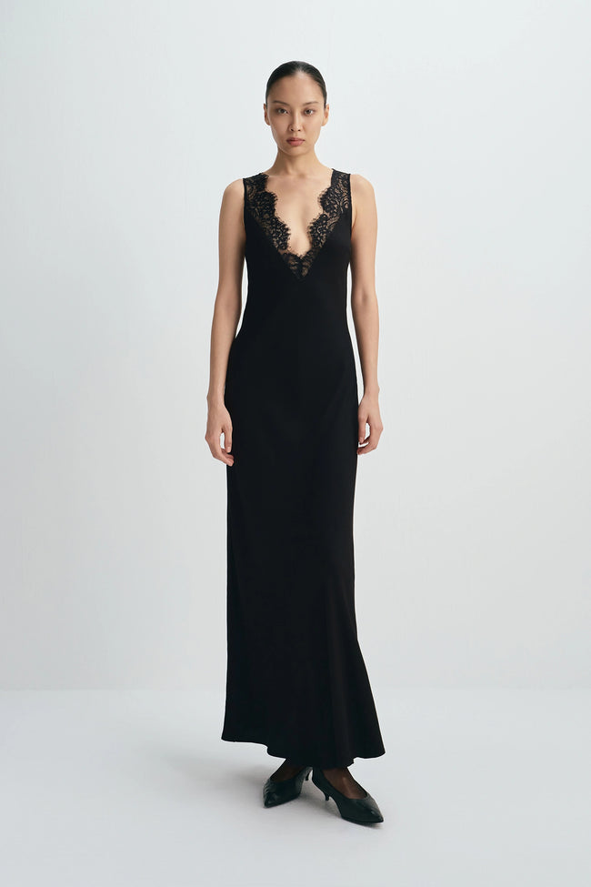 Blanche Lace Trim Dress Black