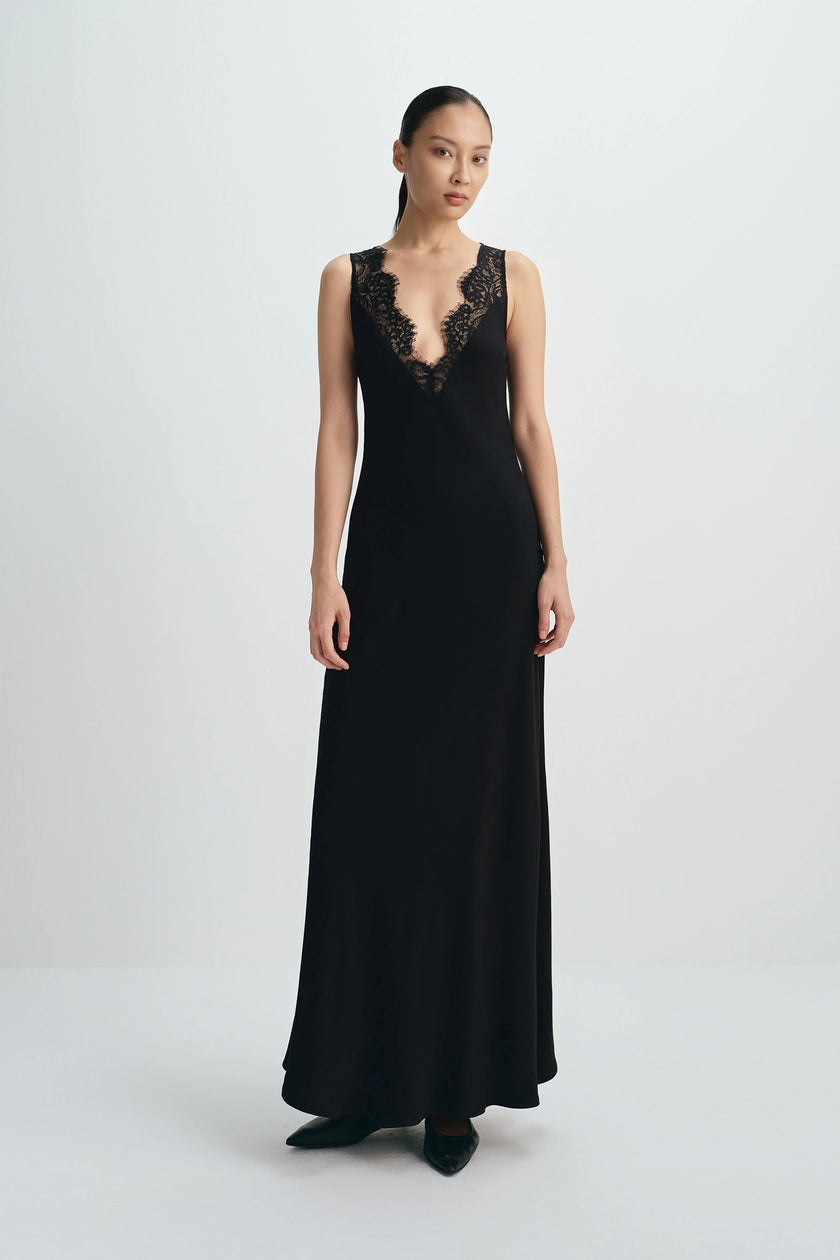 Blanche Lace Trim Dress Black