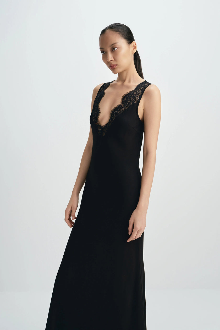 Blanche Lace Trim Dress Black