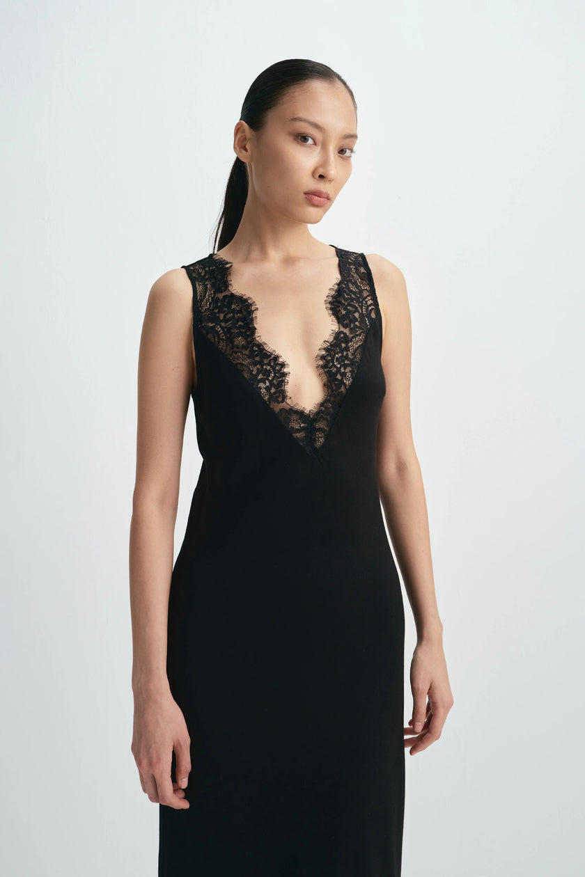 Blanche Lace Trim Dress Black