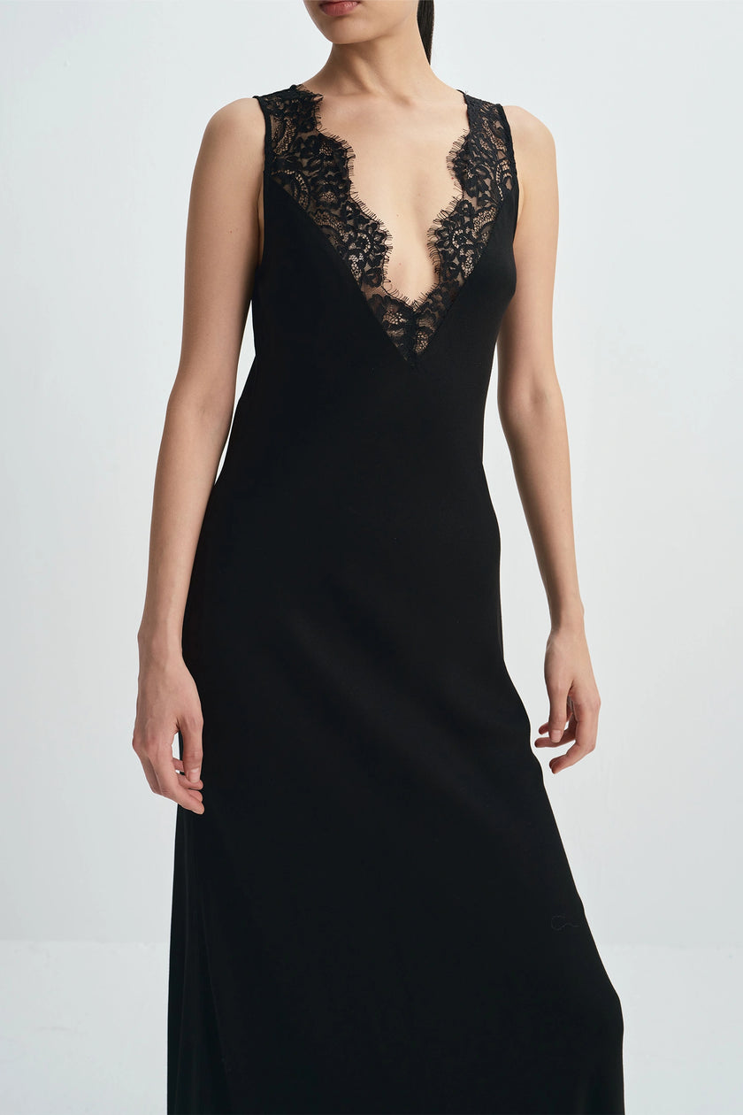 Blanche Lace Trim Dress Black