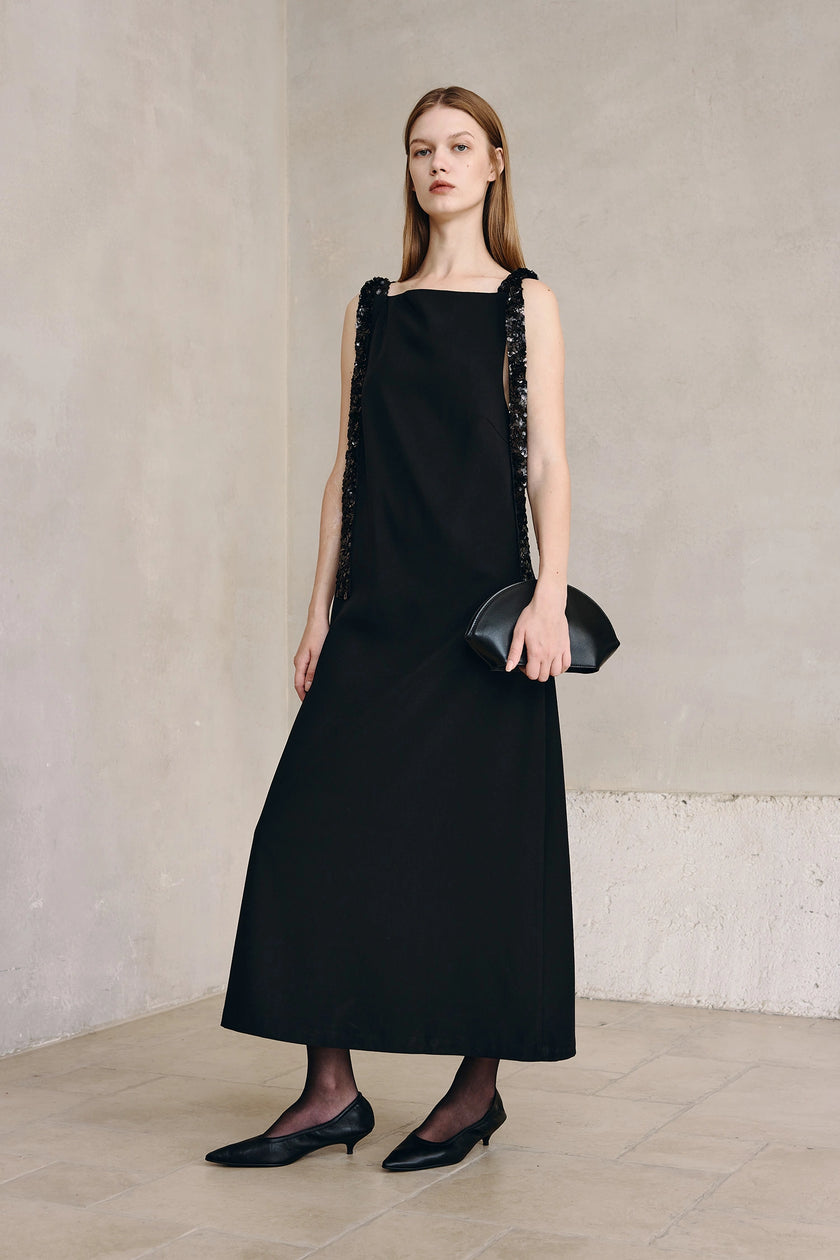 Laia Sequins Tape Tie Dress Black