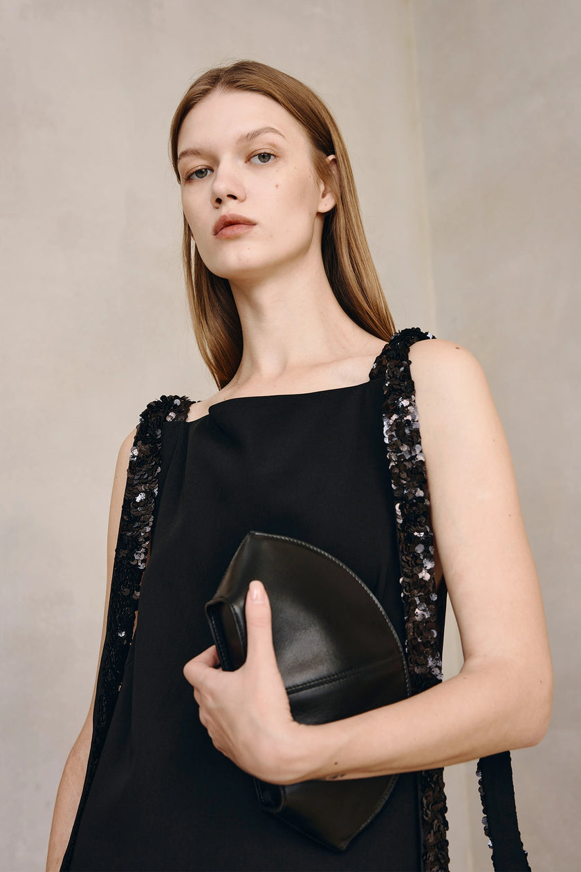 Laia Sequins Tape Tie Dress Black