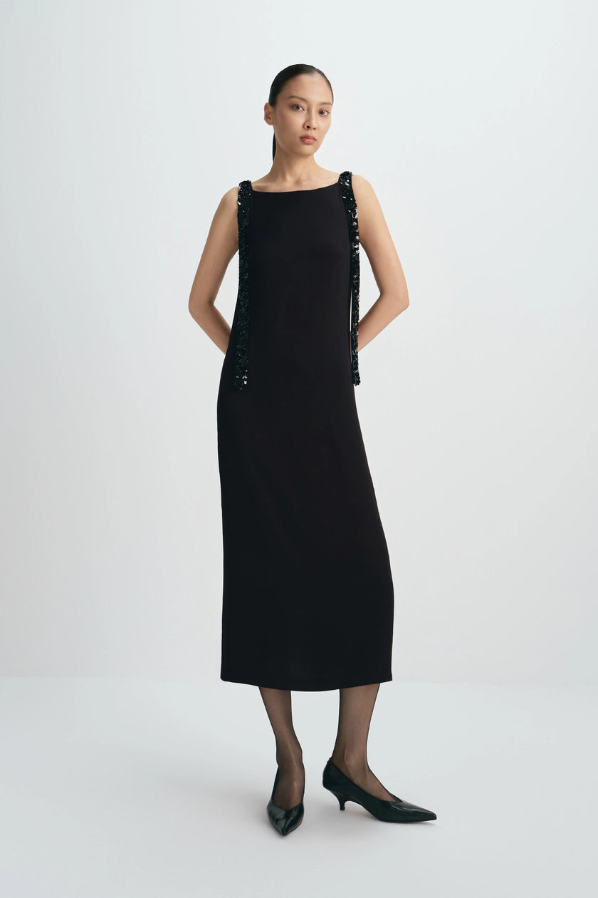 Laia Sequins Tape Tie Dress Black